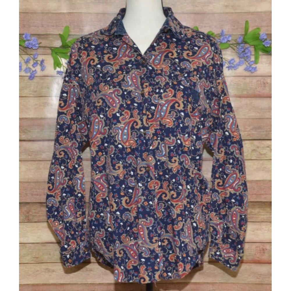 VTG 80's Gotcha Covered Paisley Print Button Down Western Shirt Size L Made USA